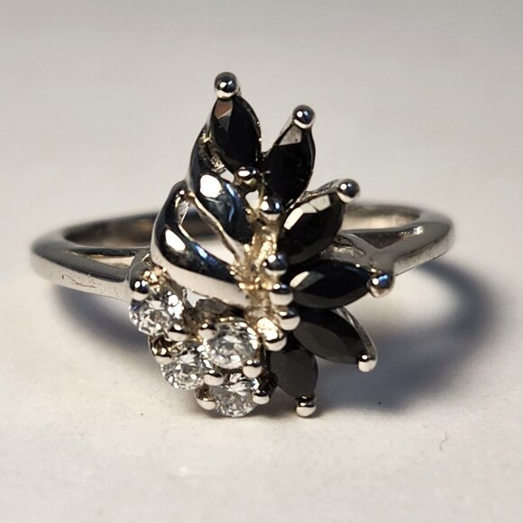 VTG Classic 925 Silver Natural Sapphire CZ Cluster Flower Ring Sz 7 & 10 - Picture 1 of 11